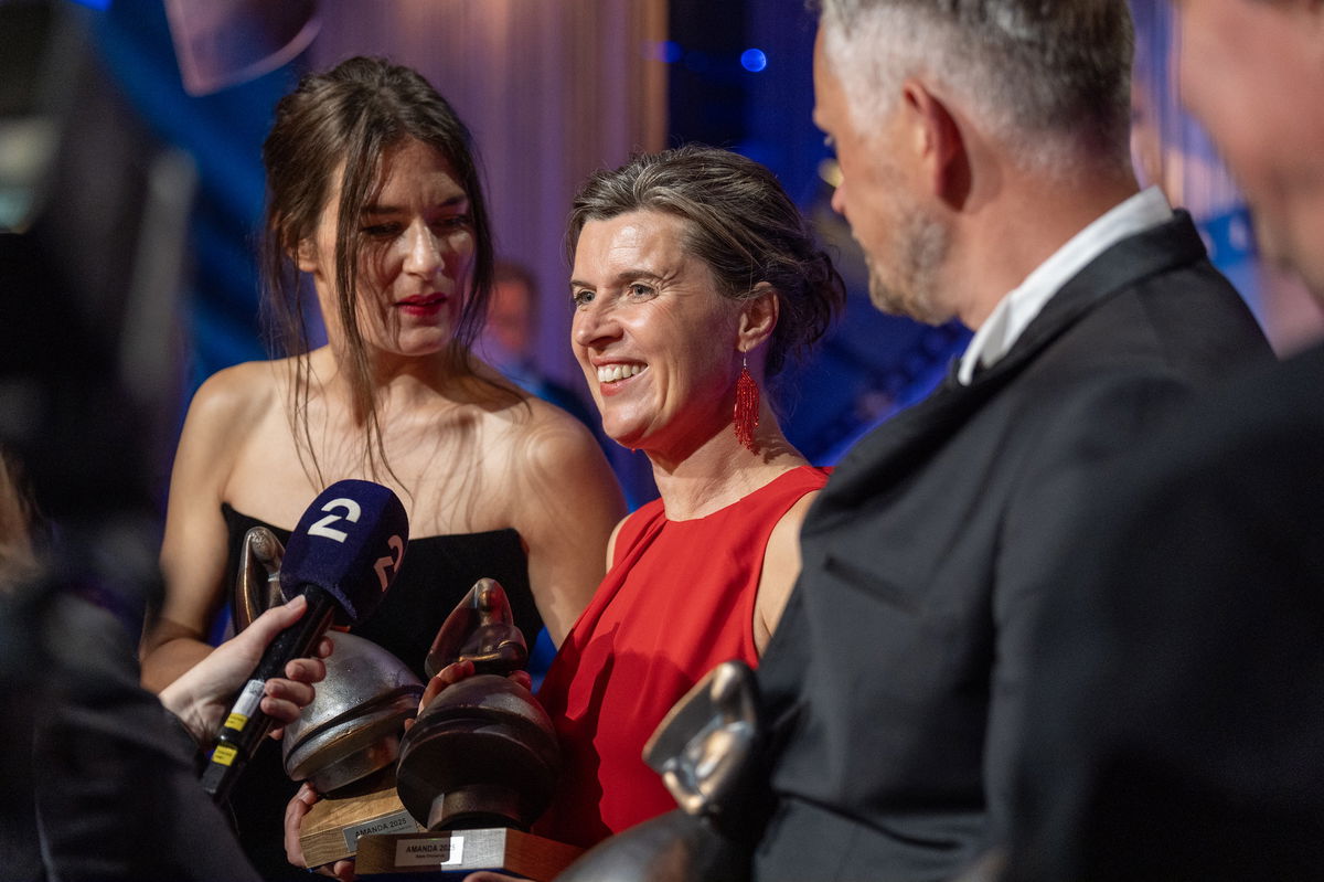Helga Guren, Lilja Ingolfsdottir og Øystein Mamen pa Amandaprisutdelingen 2025. Foto: Grethe Nygaard